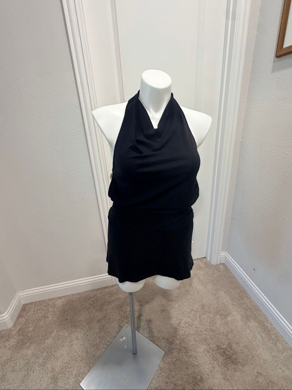 Free People Beach Black Cowl Neck Halter Sleeveless Mini Swim Dress Cover Up S